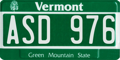 VT license plate ASD976