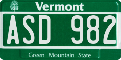 VT license plate ASD982