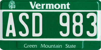 VT license plate ASD983