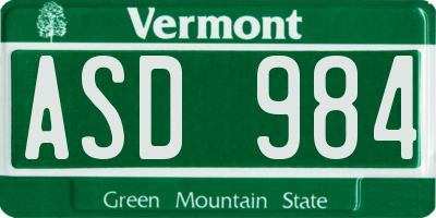 VT license plate ASD984