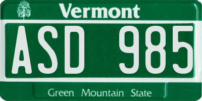 VT license plate ASD985