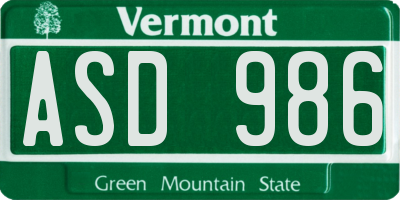 VT license plate ASD986