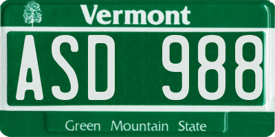 VT license plate ASD988