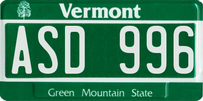 VT license plate ASD996