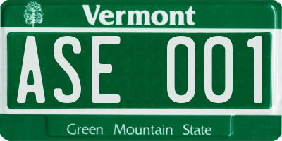 VT license plate ASE001