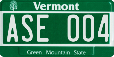 VT license plate ASE004