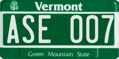 VT license plate ASE007