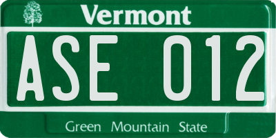 VT license plate ASE012
