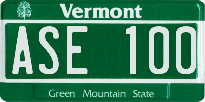 VT license plate ASE100