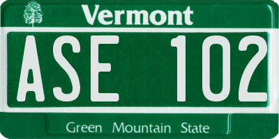 VT license plate ASE102