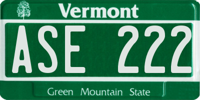 VT license plate ASE222