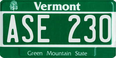 VT license plate ASE230