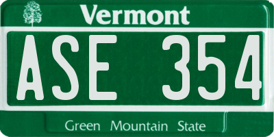 VT license plate ASE354
