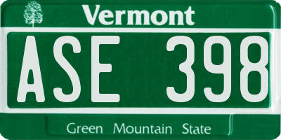 VT license plate ASE398