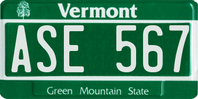 VT license plate ASE567