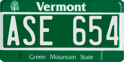 VT license plate ASE654