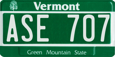 VT license plate ASE707