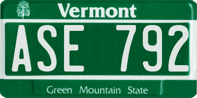 VT license plate ASE792