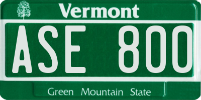 VT license plate ASE800