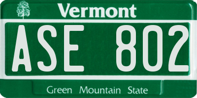 VT license plate ASE802