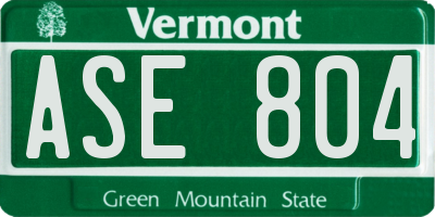 VT license plate ASE804