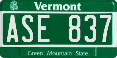 VT license plate ASE837