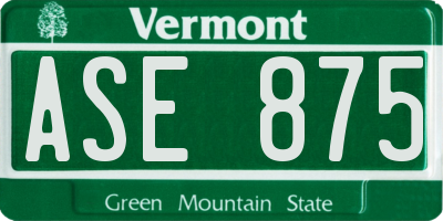 VT license plate ASE875