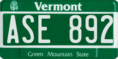 VT license plate ASE892