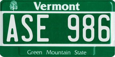 VT license plate ASE986