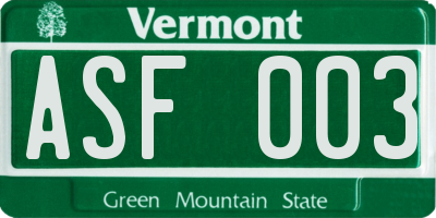 VT license plate ASF003