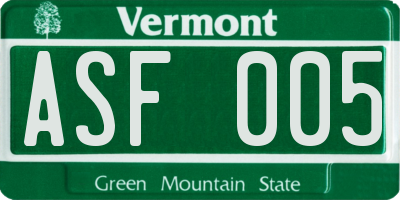 VT license plate ASF005