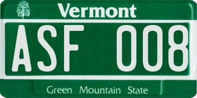 VT license plate ASF008