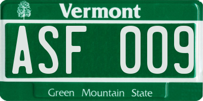 VT license plate ASF009