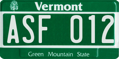 VT license plate ASF012