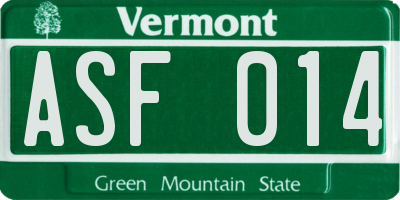 VT license plate ASF014