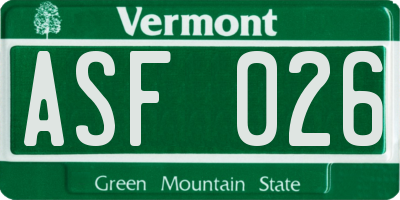 VT license plate ASF026