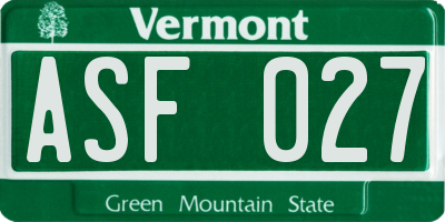 VT license plate ASF027