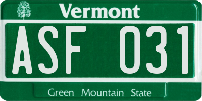 VT license plate ASF031
