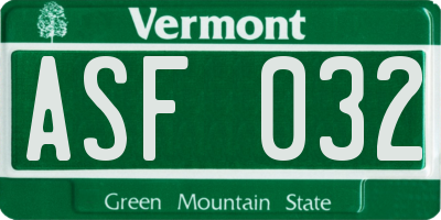 VT license plate ASF032
