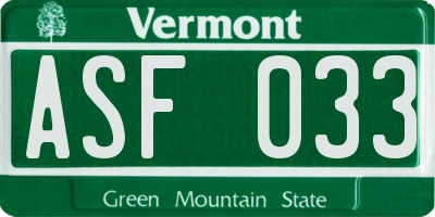 VT license plate ASF033