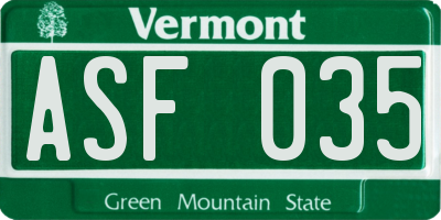 VT license plate ASF035