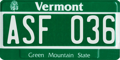 VT license plate ASF036