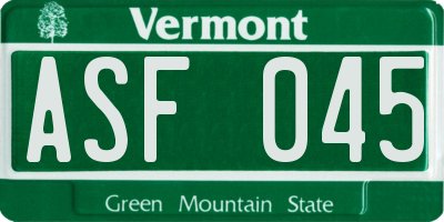 VT license plate ASF045