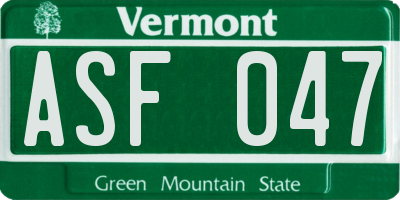 VT license plate ASF047