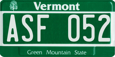VT license plate ASF052