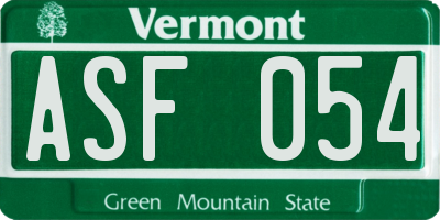VT license plate ASF054