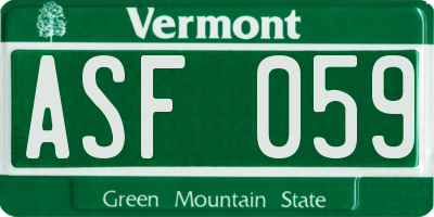 VT license plate ASF059