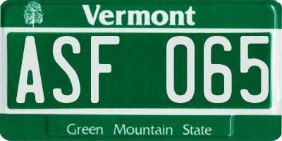 VT license plate ASF065