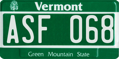 VT license plate ASF068