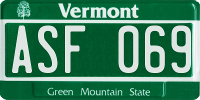 VT license plate ASF069